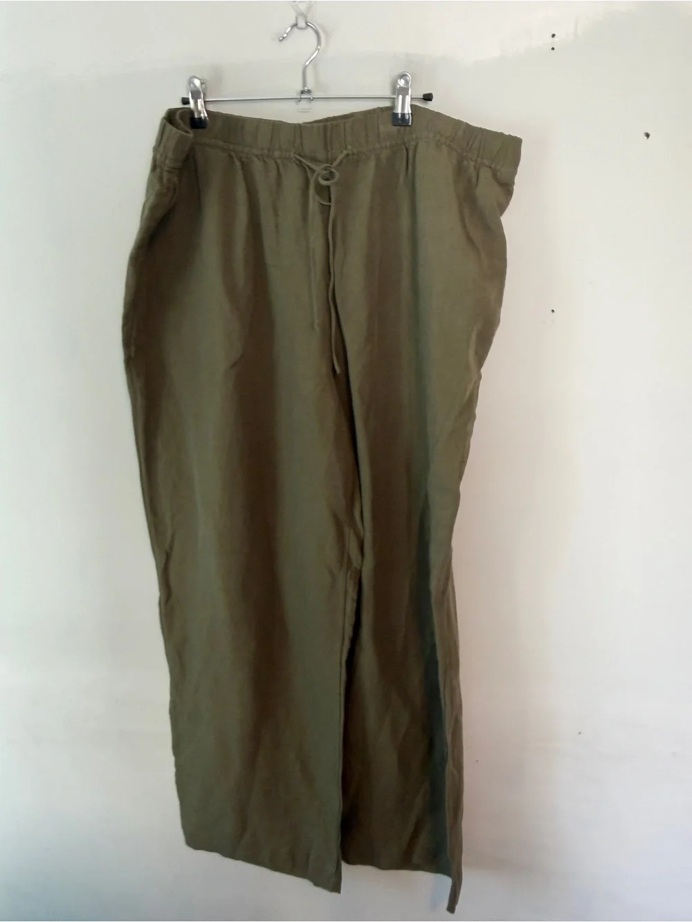 H&M Linen-Blend Wide Leg Pants Olive Green Light Beige XXL NWT NEW